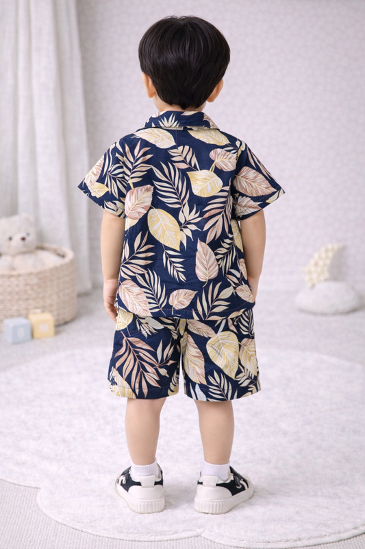 Toddler Boy 2-Piece Tropical Leaf Print Summer Set