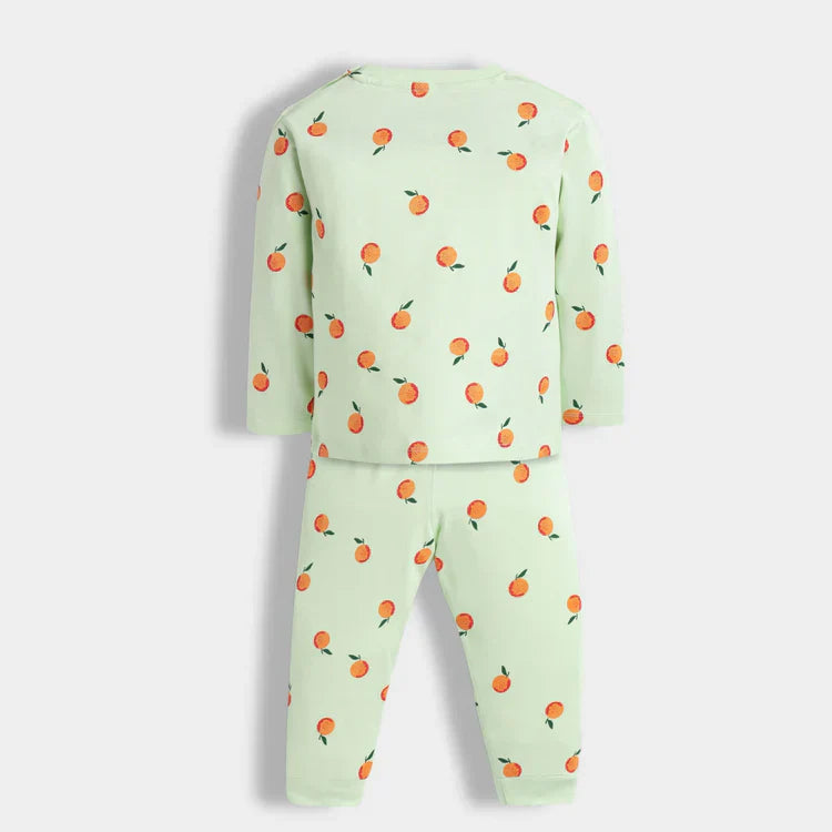 Soft Cotton Pajama Set – Mint Green with Oranges