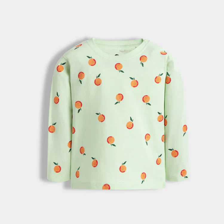 Soft Cotton Pajama Set – Mint Green with Oranges