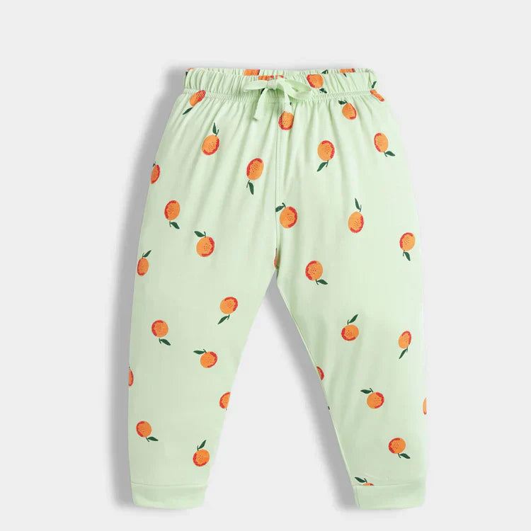 Soft Cotton Pajama Set – Mint Green with Oranges