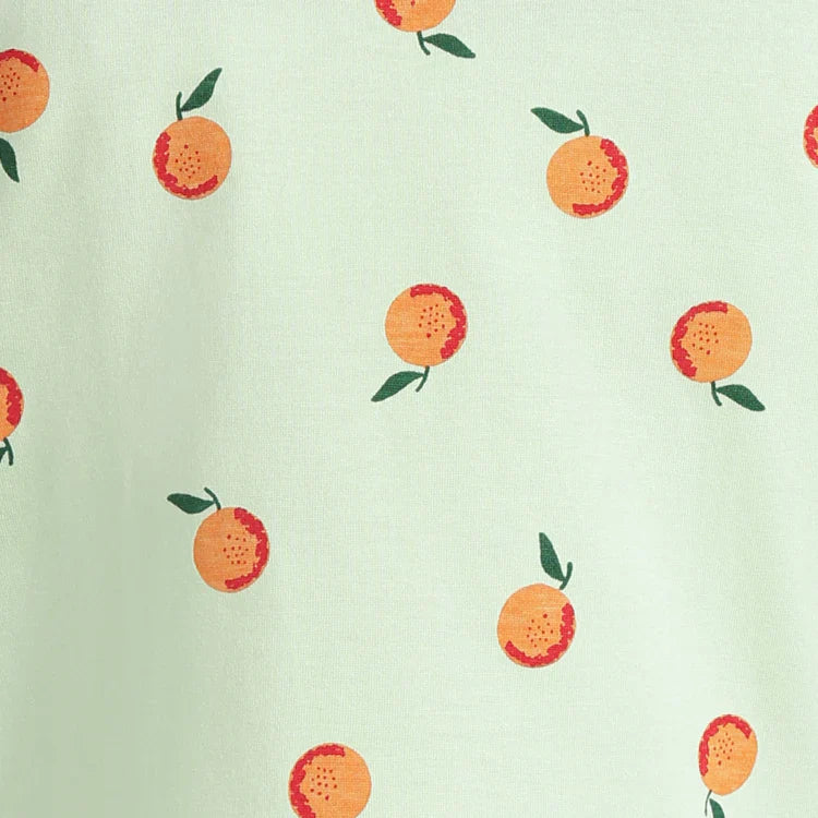 Soft Cotton Pajama Set – Mint Green with Oranges