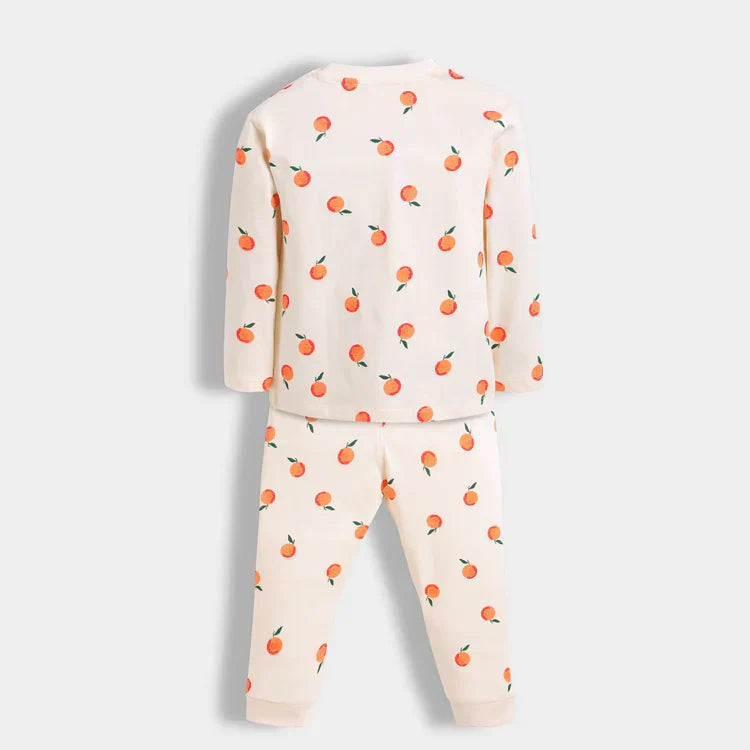 Soft Cotton Pajama Set – Mint Green with Oranges