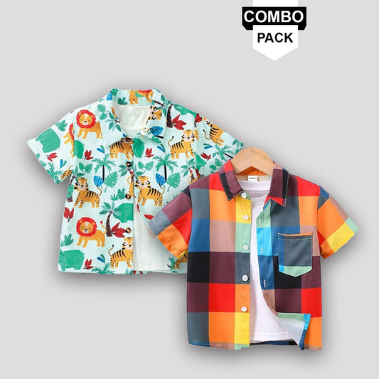 Toddlers Kids Boy Graphic Green Jungle And Box (Combo Pack Of 2) Shirt For Boy