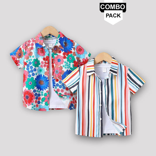 Toddlers Kids Boy Fancy Line And Flower Shirt (Combo Pack Of 2) Shirt For Boy
