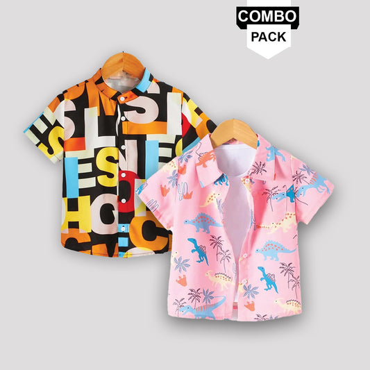 Toddlers Kids Boy Fancy Pink Diano & Orange abcd  Shirt (Combo Pack Of 2) Shirt For Boy