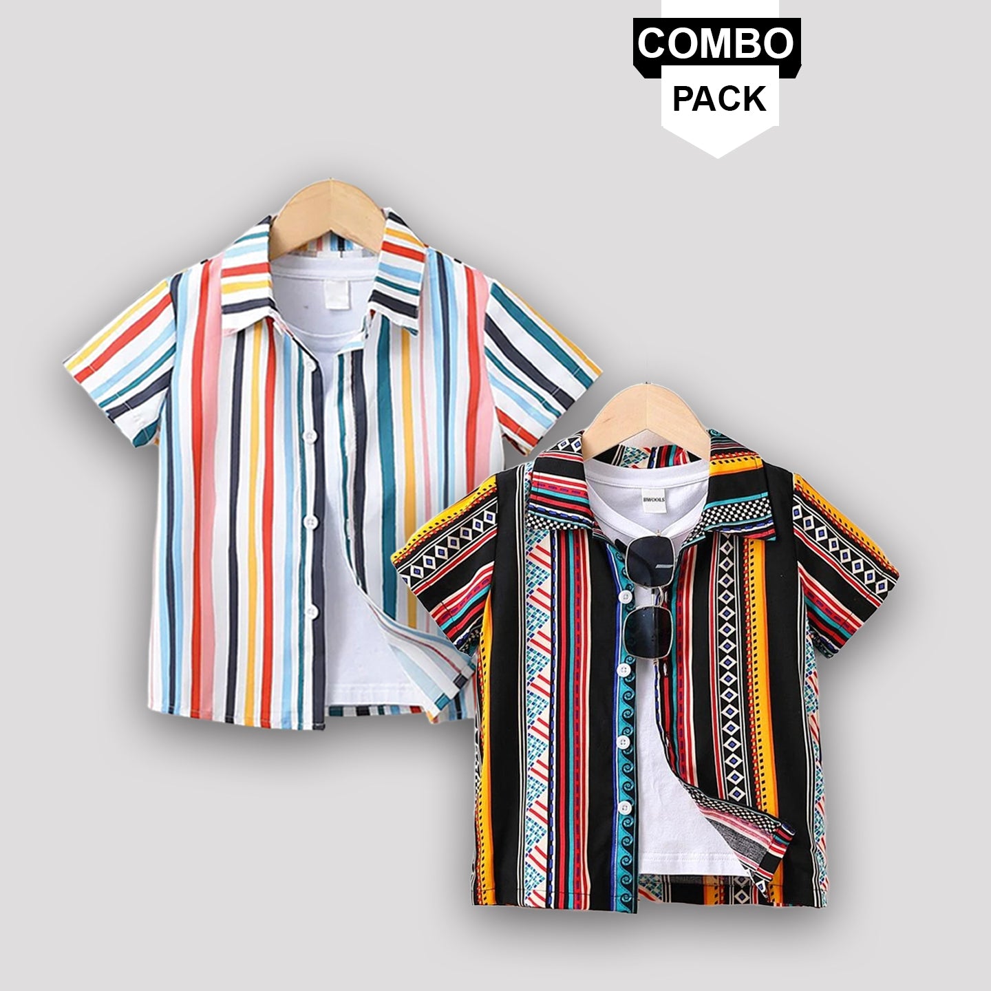 Toddlers Kids Boy Fancy Multi line & Creaker lines  Shirt (Combo Pack Of 2) Shirt For Boy