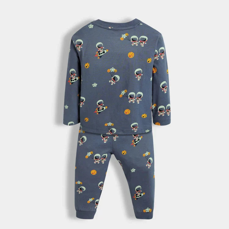 Unisex Kids’ 4-Pack Cotton Pajama Sets – Astronaut, Safari, Lemon & Orange Prints .