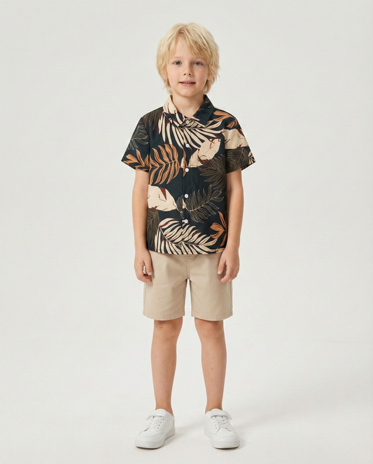 Toddler & Boys Digital Leaf Graphic Short Sleeve Shirt For Boy.