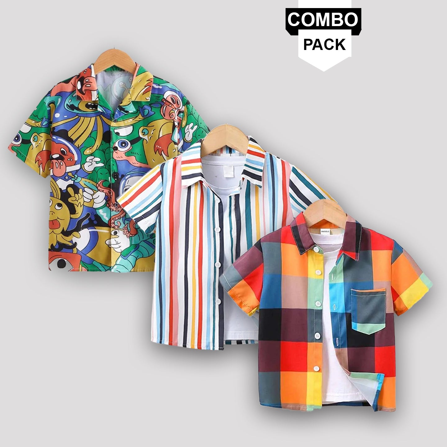 Boy's stylish New Colourful Ghost Graphic Line Designer Box Button Front of (Combo Pack Of 3) Shirt For Boy
