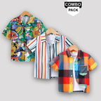Boy's stylish New Colourful Ghost Graphic Line Designer Box Button Front of (Combo Pack Of 3) Shirt For Boy
