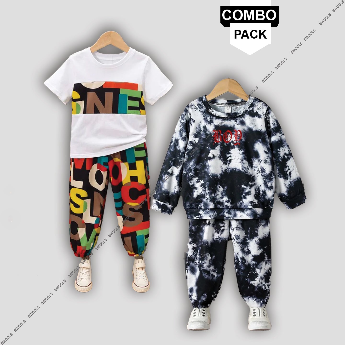 Stylish Baby Set Letter Graphic Print_Cami & Multi Black (Combo Pack Of 2) T-Shirt & Pants.