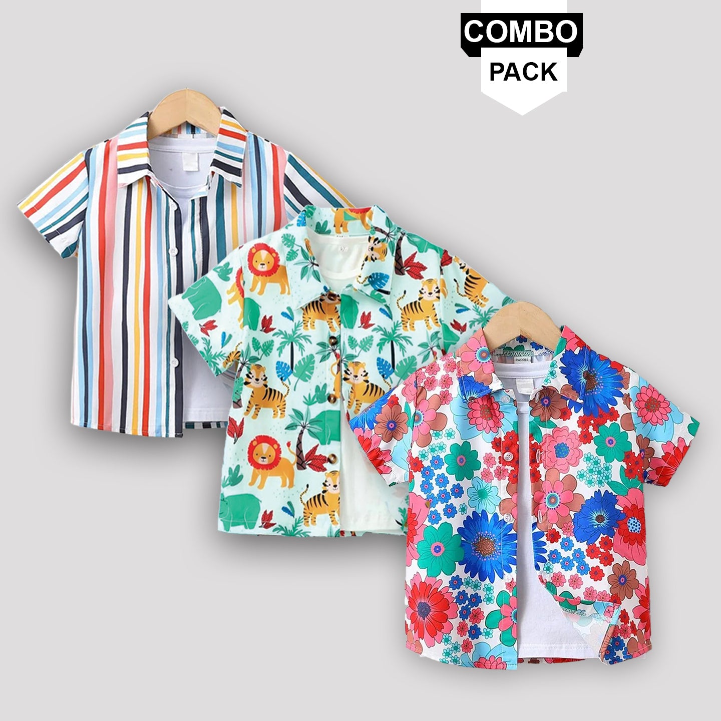Boy's stylish New Colourful Ghost Graphic Line Designer Box Button Front of (Combo Pack Of 3) Shirt For Boy