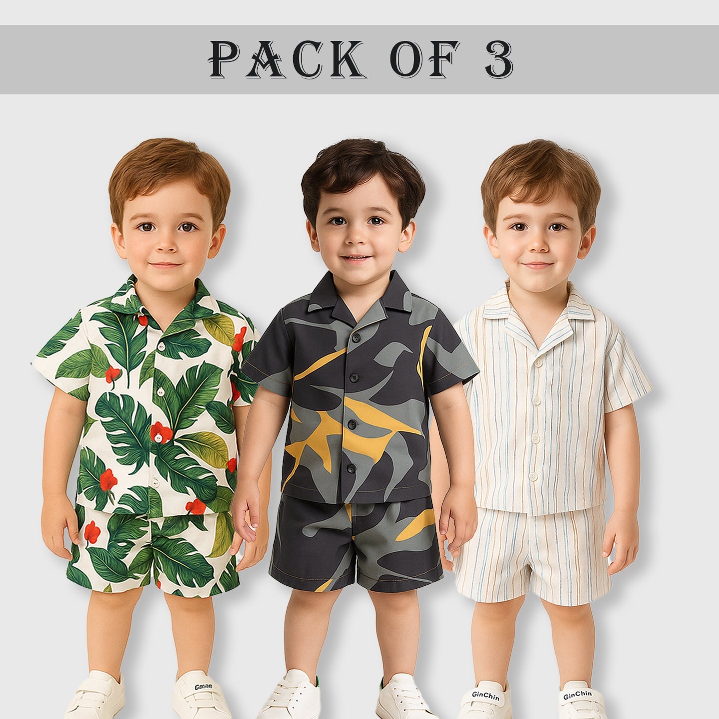 Fancy Green Leaf, Black Gray and White Multiline (Combo Pack Of 3)