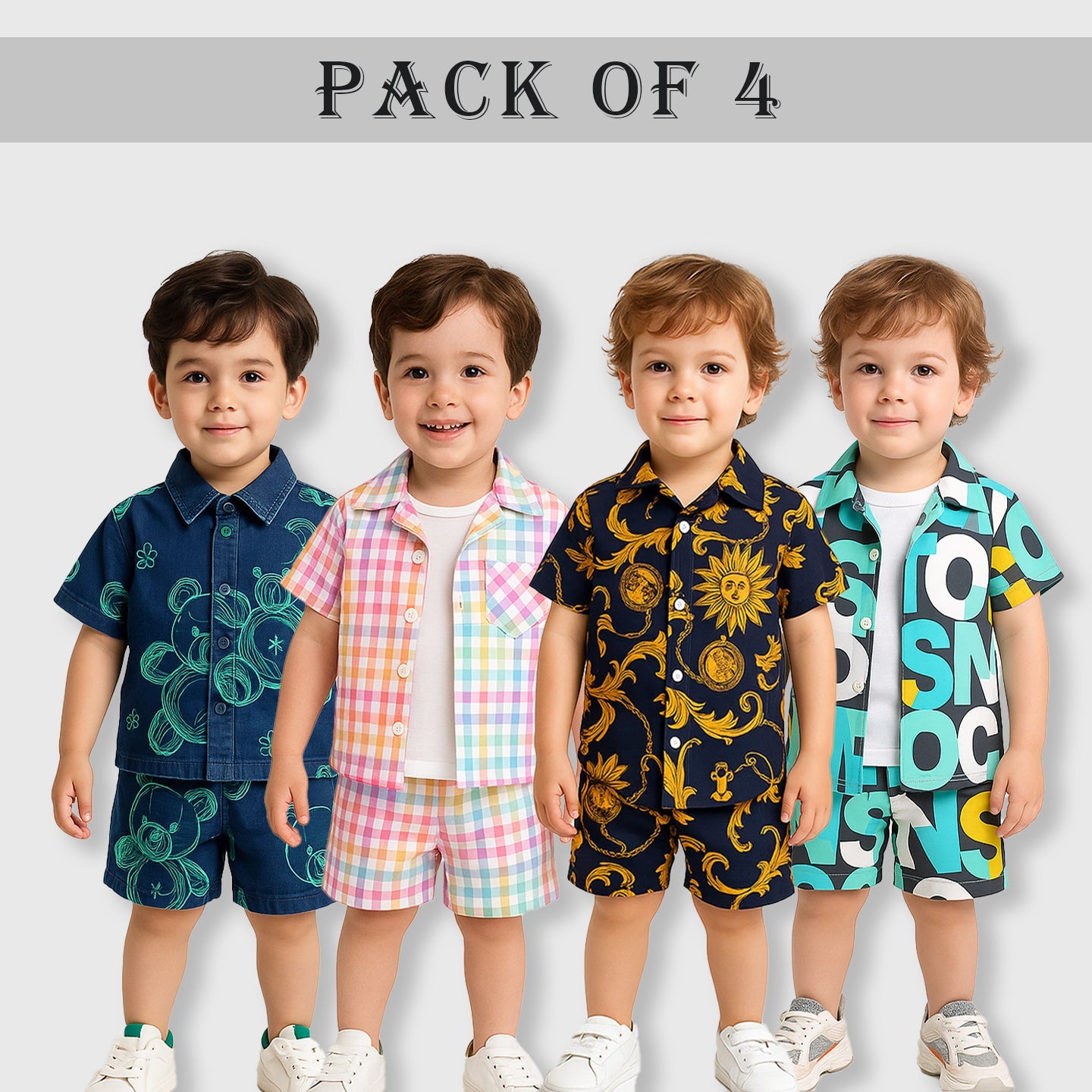 Fancy Blue Teddy, Radium Chex Blue Sun Black Abcd (Combo Pack Of 4 )