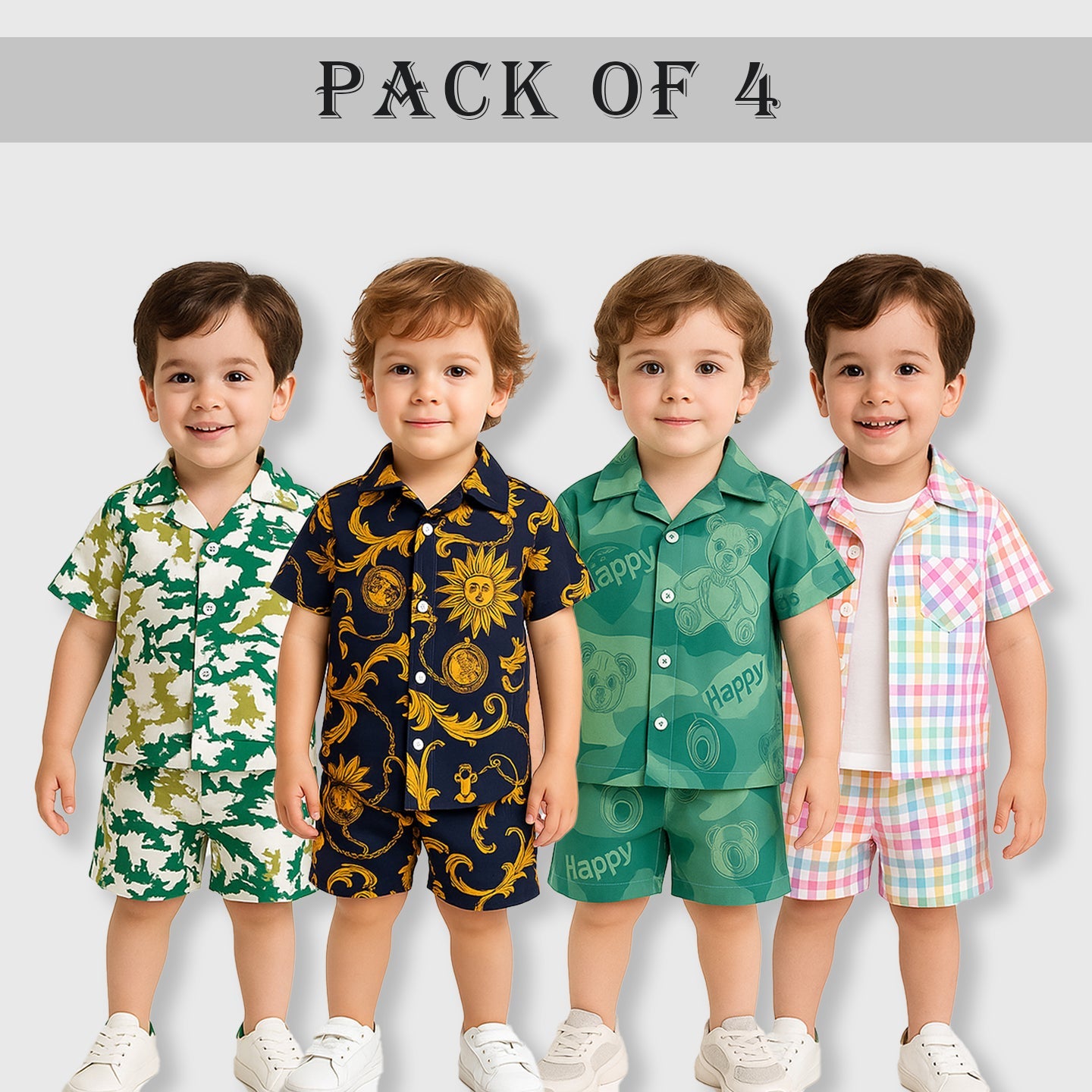 Green Teddy , Blue Sun And Radium Pink Box And Green White (Combo Pack Of 4)