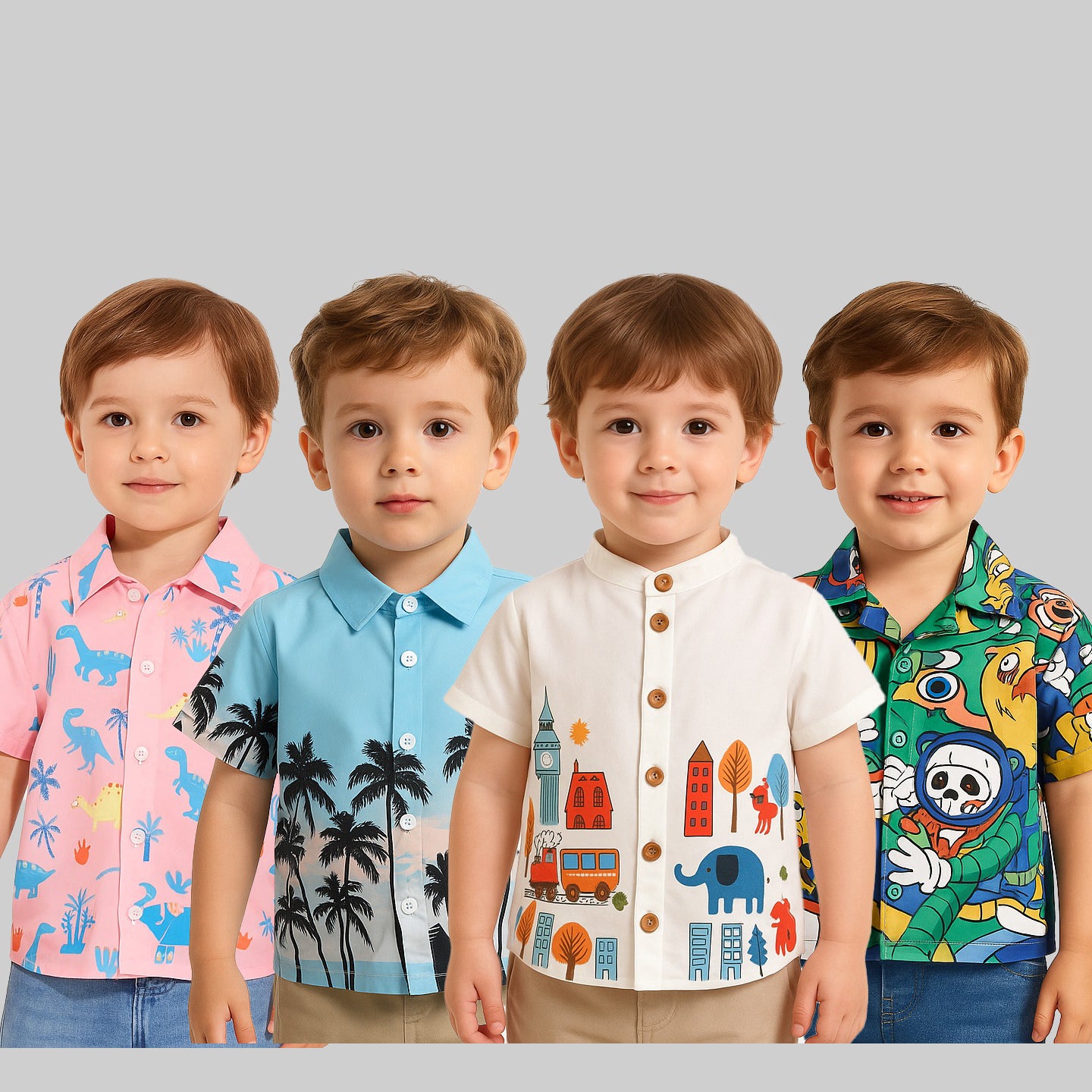 Unique  Multicolors Designer Button Front (Combo pack For 4) Shirt For Boy.