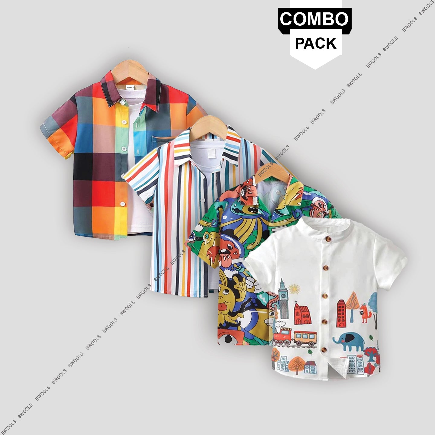Boys Graphic Print Relaxed Fit Shirts(Combo pack For 4)