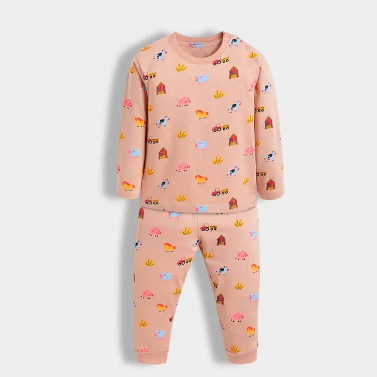 Kids Cotton Nightwear Set – Pack of 3 (Ocean, Farm, Fruit Prints) .