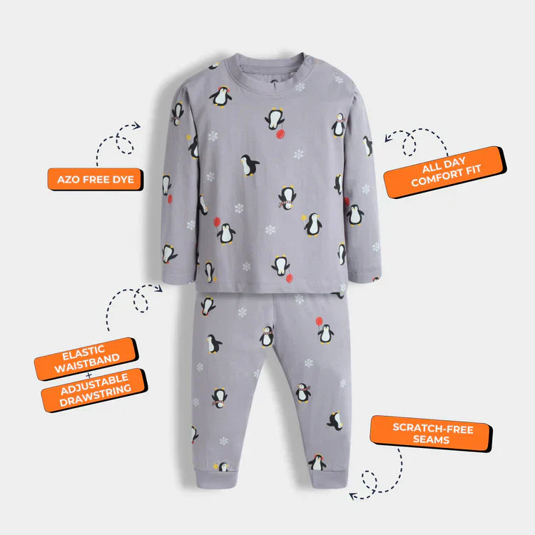Boys & Girls Full Sleeve Pajama Set – Cute Penguin Theme