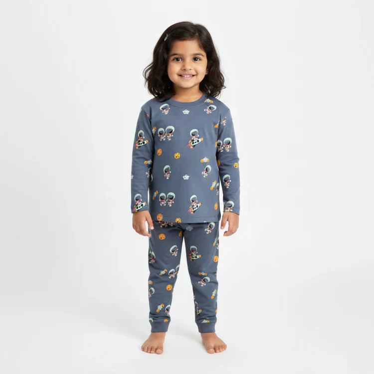 Unisex Kids’ 4-Pack Cotton Pajama Sets – Astronaut, Safari, Lemon & Orange Prints .