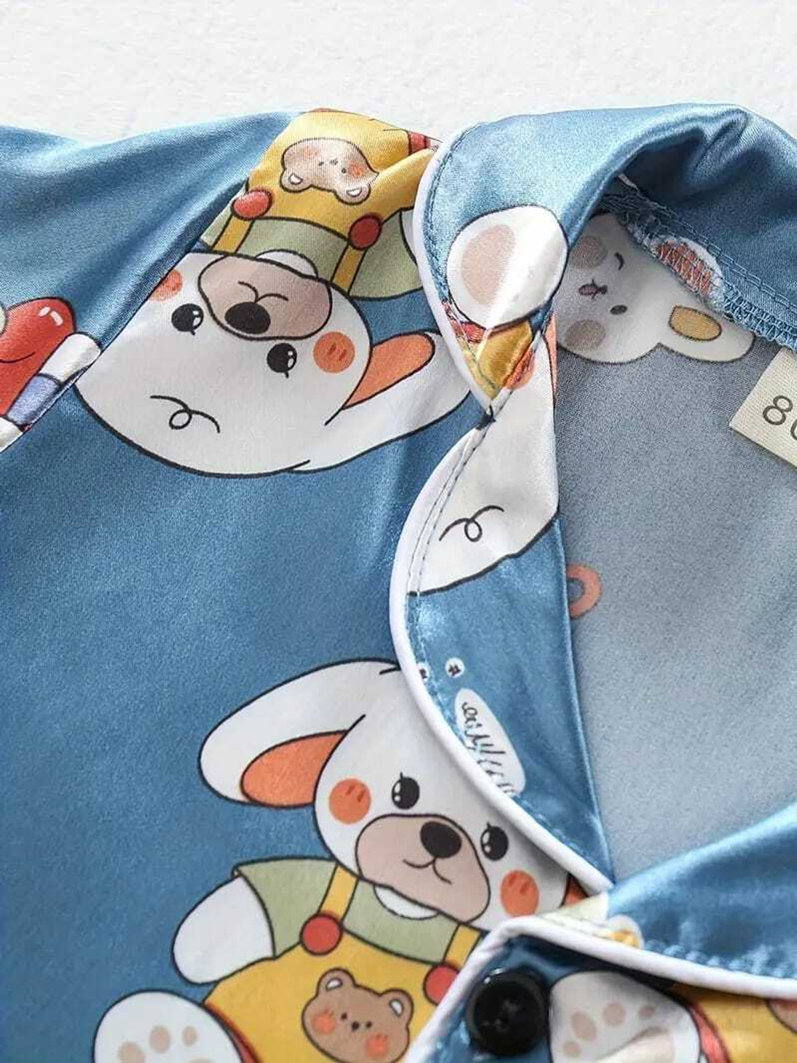 Cute Cartoon Satin Kids Night Suit Set – Blue Pajama Set