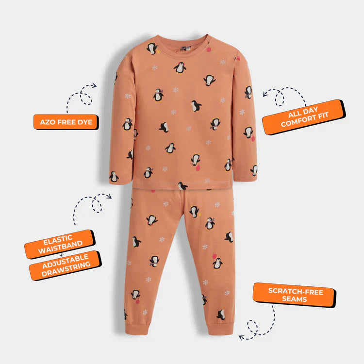 Boys & Girls Full Sleeve Pajama Set – Cute Penguin Theme