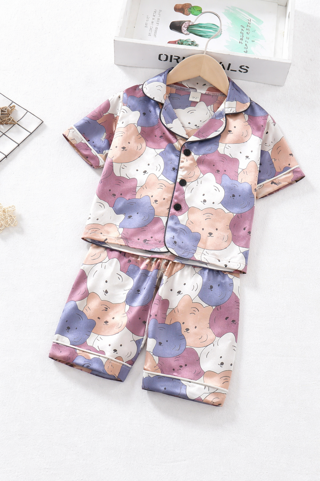 Kids Multicolor Cartoon Satin Night Suit Set – Soft Full Sleeve Pajama Set