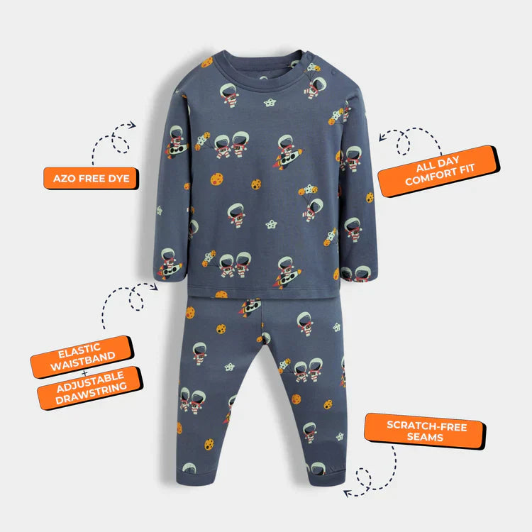 Unisex Kids’ 4-Pack Cotton Pajama Sets – Astronaut, Safari, Lemon & Orange Prints .