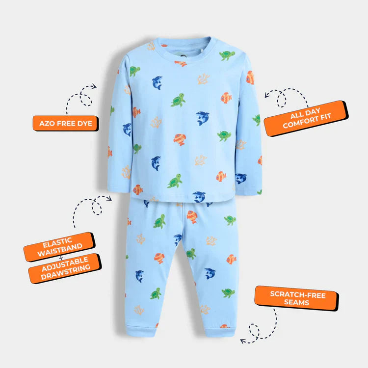 Boys & Girls Full Sleeve Pyjama Set – Sea Animal Theme