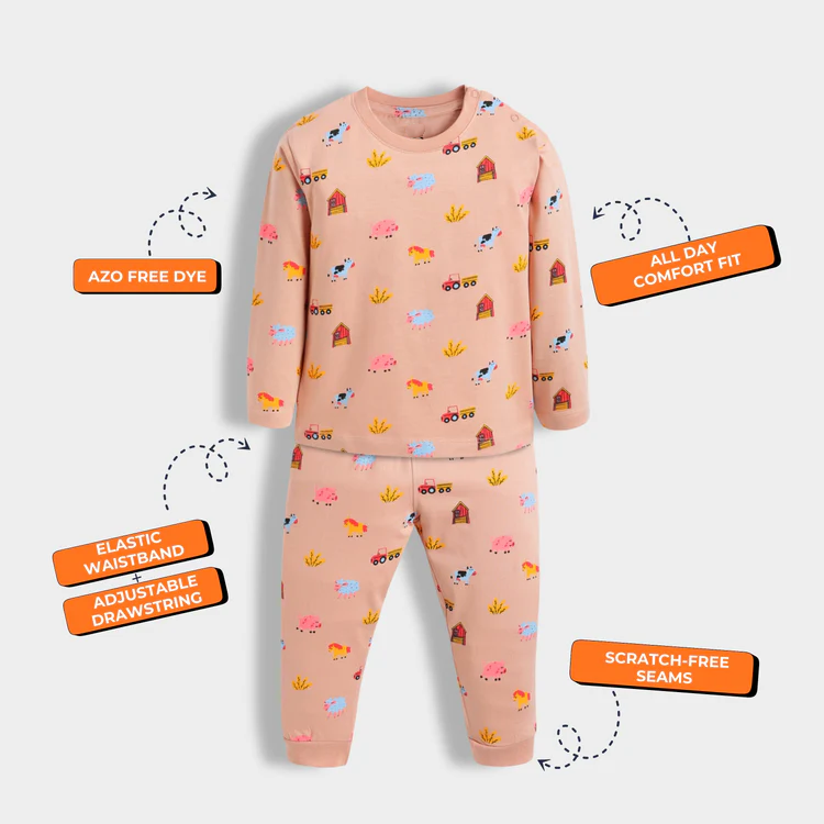 Kids Cotton Nightwear Set – Pack of 3 (Ocean, Farm, Fruit Prints) .