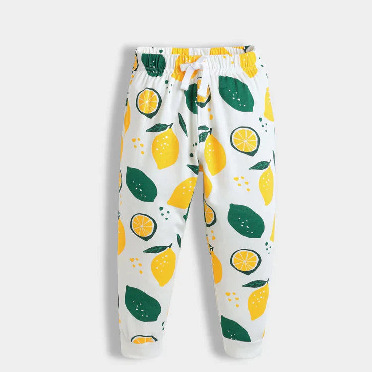 Soft Cotton Pajama Set – White with Lemon Print .