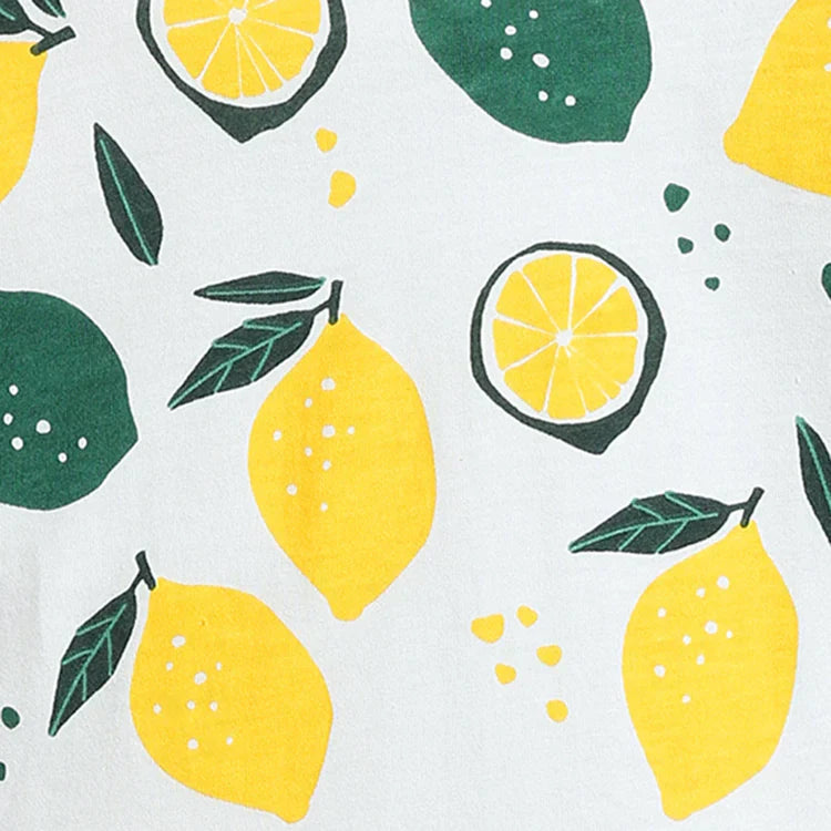 Soft Cotton Pajama Set – White with Lemon Print .