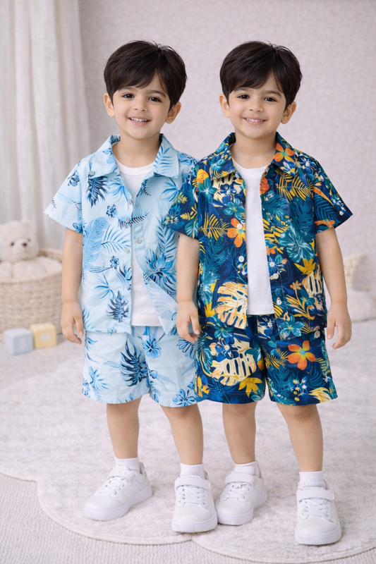 "Tropical Leaf and Floral Matching Sets" – Focuses on the lush, green, and blue botanical prints.