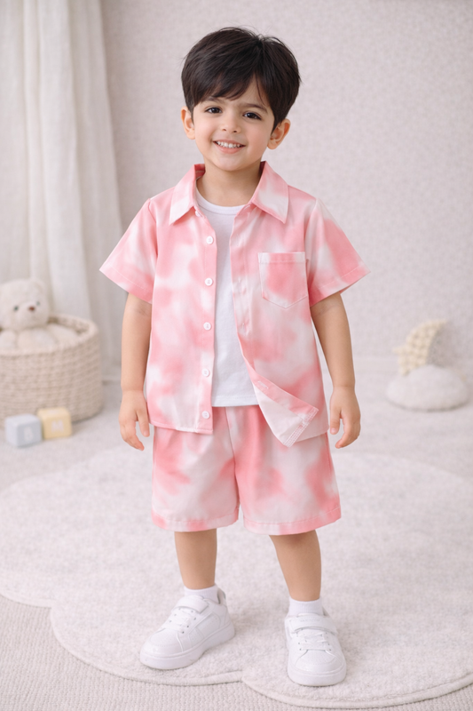 Toddler Boy 2-Piece Summer Outfit Set - Tropical, Checkerboard & Geometric Print Button-Down Shirt, Shorts