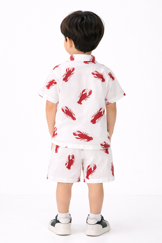 Boys' "Maine Event" Lobster Print 2-Piece Summer Set – Nautical White
