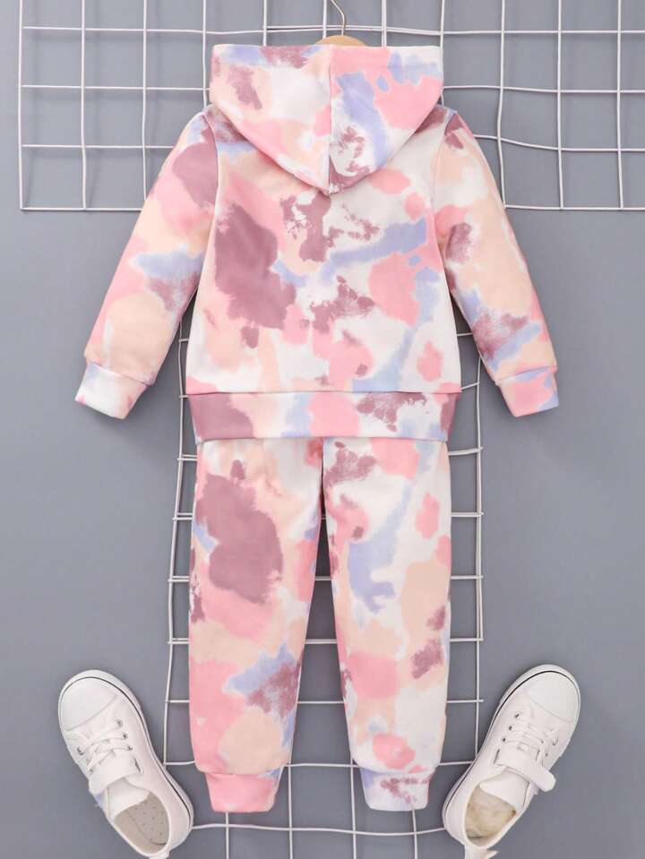 Young Girl Letter Graphic Tie Dye Hoodie & Sweatpants