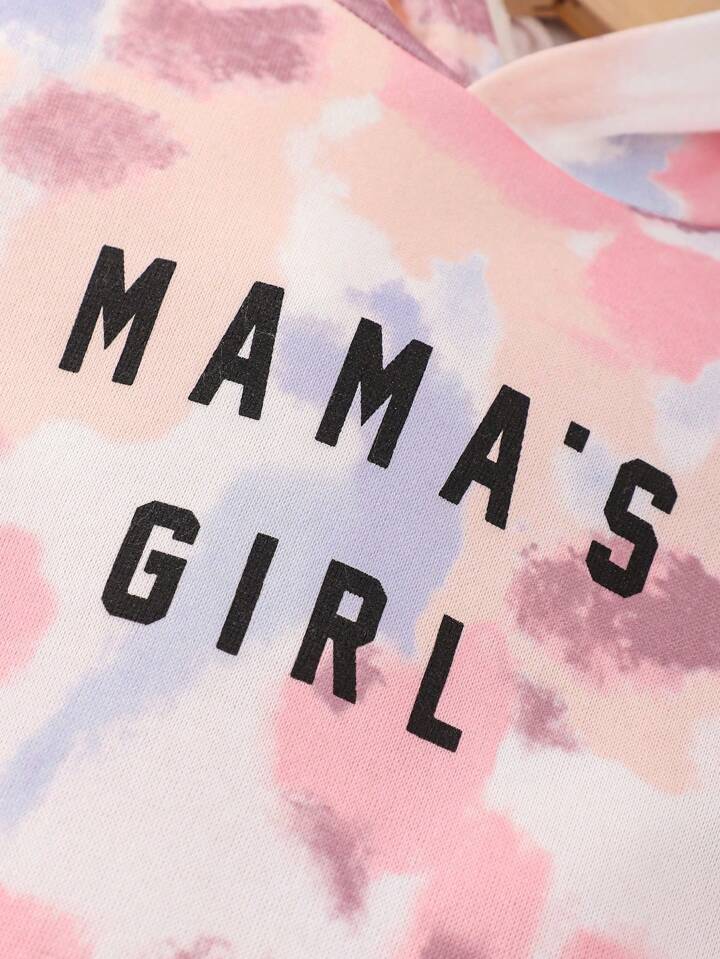 Young Girl Letter Graphic Tie Dye Hoodie & Sweatpants