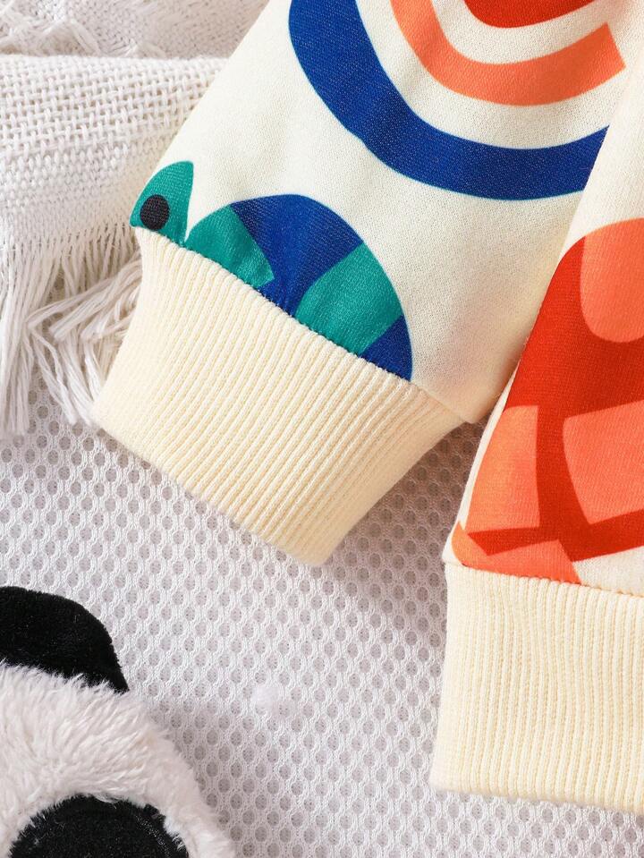 Bwools Cream Cartoon  Print Sweatshirt And Sweatpants Two piece Set