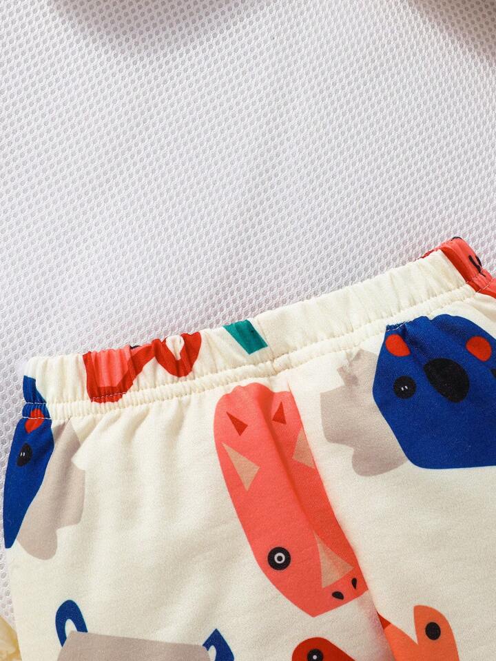 Bwools Cream Cartoon  Print Sweatshirt And Sweatpants Two piece Set