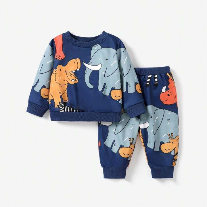 Bwools Baby Boys Blue Animal Full Sleeve T-shirt  and Pant For Boys.