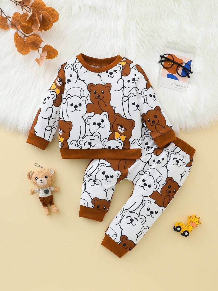 Bwools Baby Set Printed Brown Teddy  Full Sleeve T-shirt  and Pant  For Boys.