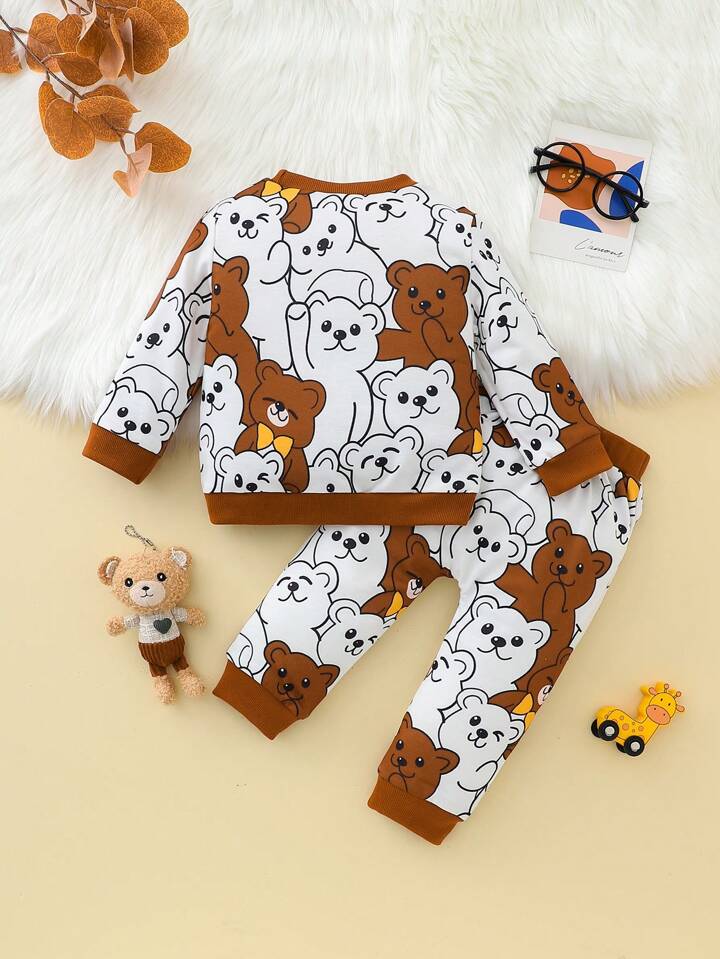 Bwools Baby Set Printed Brown Teddy  Full Sleeve T-shirt  and Pant  For Boys.