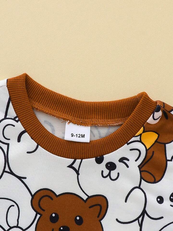 Bwools Baby Set Printed Brown Teddy  Full Sleeve T-shirt  and Pant  For Boys.
