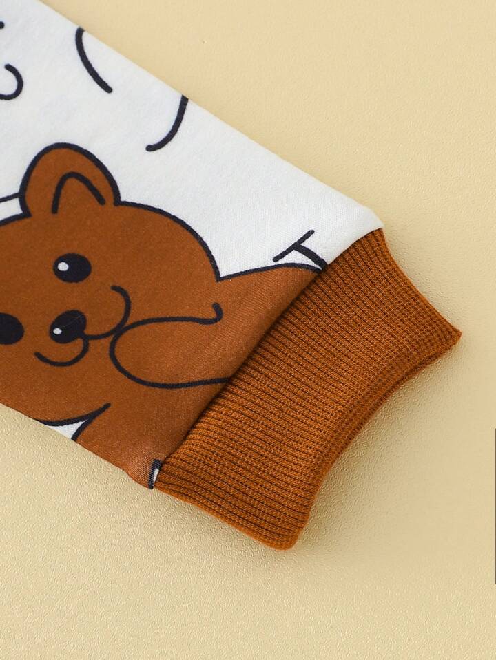 Bwools Baby Set Printed Brown Teddy  Full Sleeve T-shirt  and Pant  For Boys.