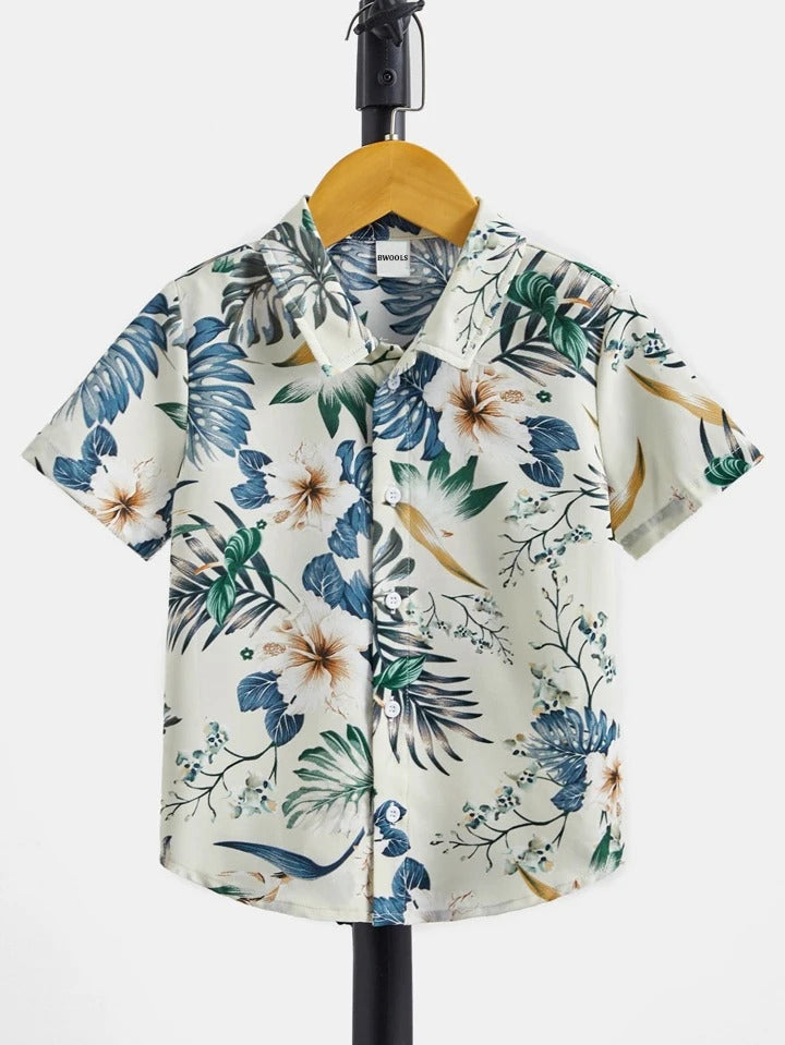 Boy's Cream and Designer Flower Animal Orange Dinosaur Front (Combo Pack Of 4) Shirt For Boy