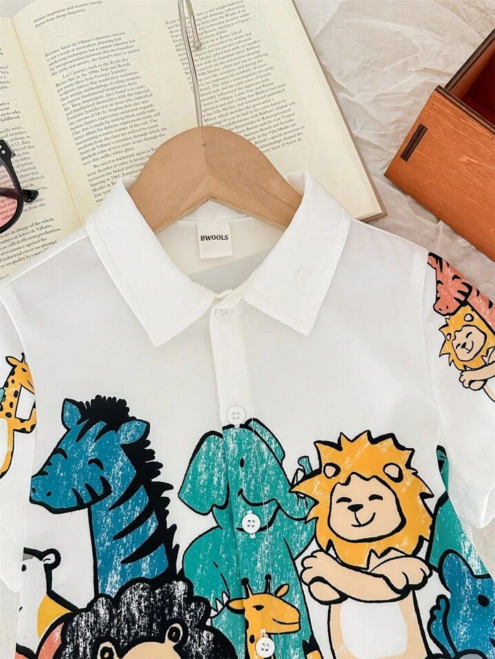 Bwools White Zoo London Border Print Short Sleeve Shirt For Boy.