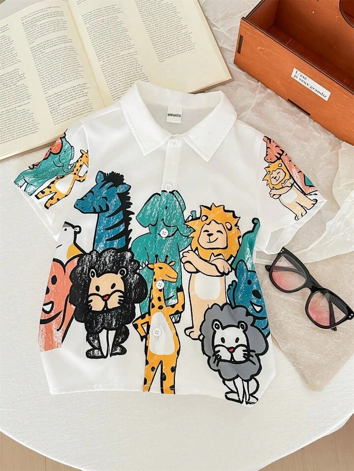 Bwools White Zoo London Border Print Short Sleeve Shirt For Boy.