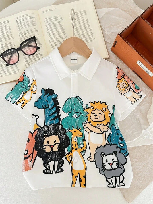 Bwools White Zoo London Border Print Short Sleeve Shirt For Boy.