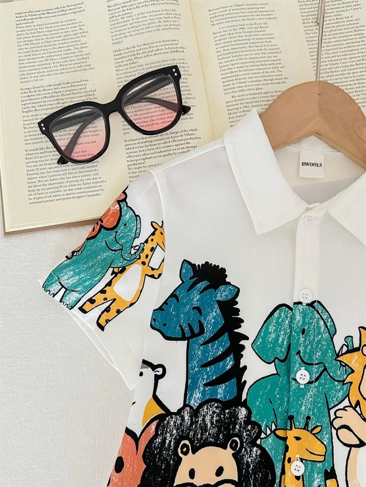 Bwools White Zoo London Border Print Short Sleeve Shirt For Boy.