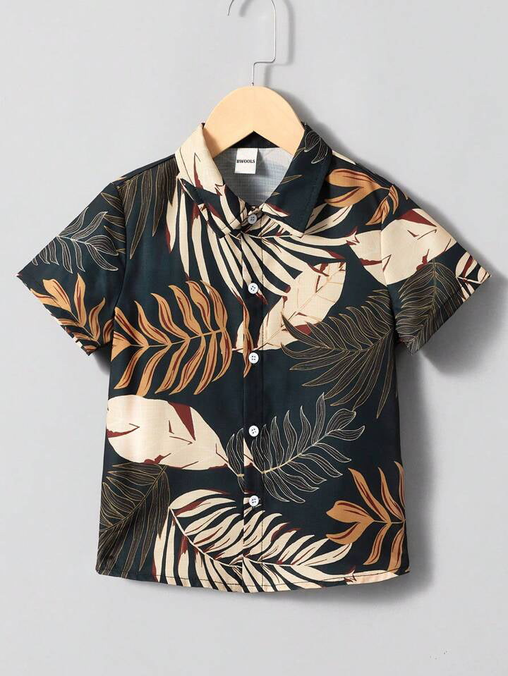 Bwools  Toddler Boys Digital Leaf Graphic Short Sleeve Shirt For Boy.
